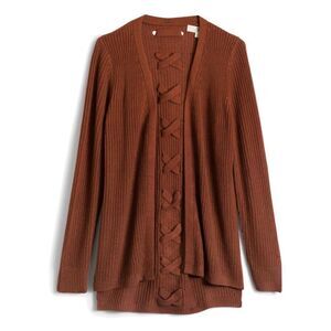 Pinque Womens Open Front Jamelya Back Detail Cardigan Artisan Rust Medium‎ NWT